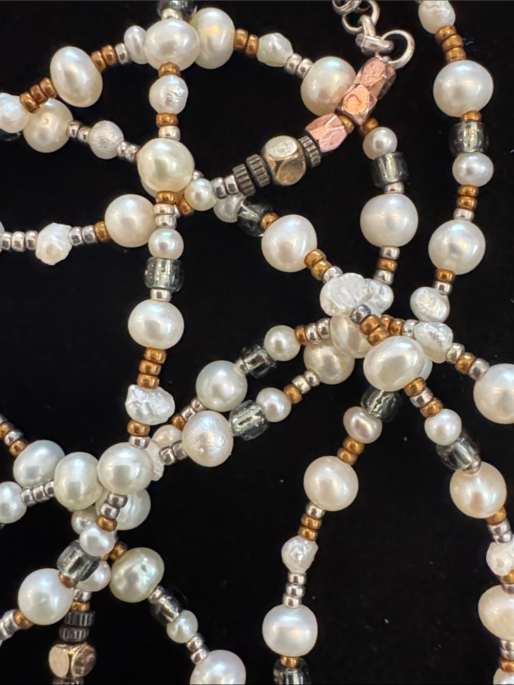 Mixed Metal & Faux Pearl Long Delicate Necklace